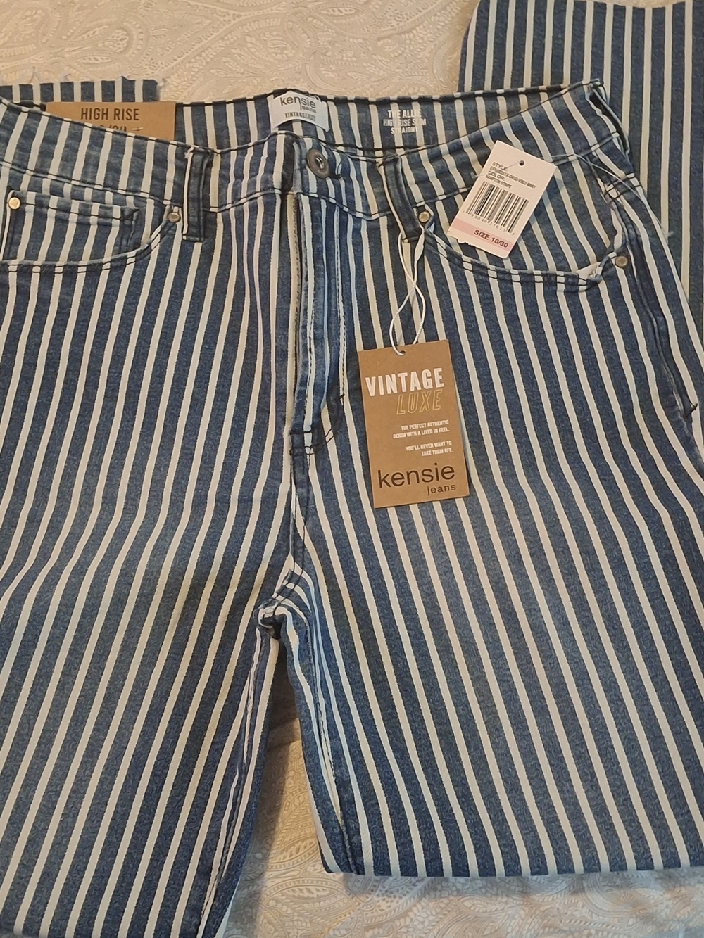 Kensie High-Rise Blue & White Striped Jeans